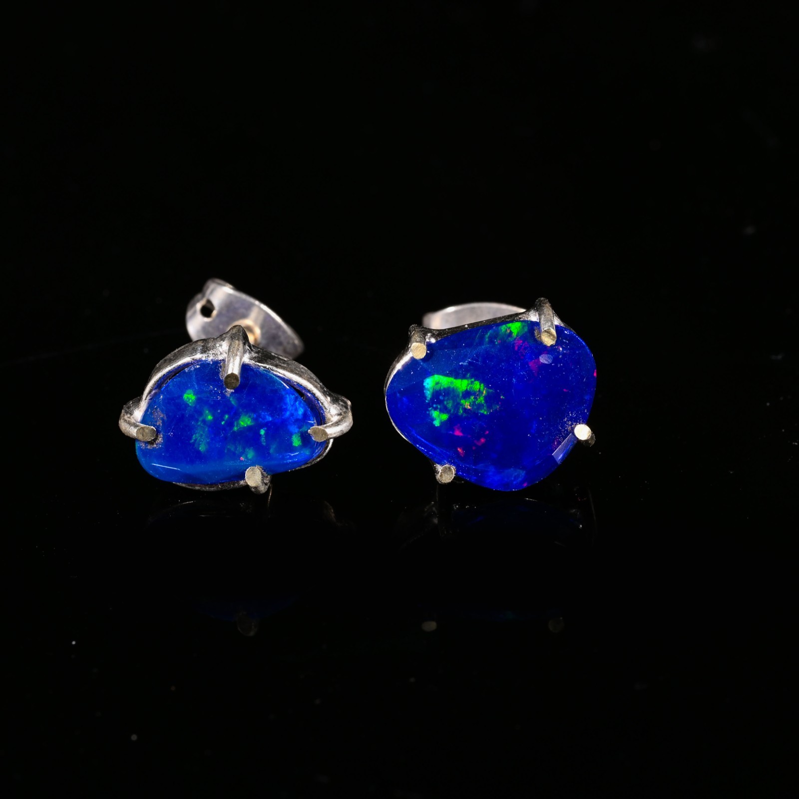 100% Original Fire Opal Blue Gemstone 925 Sterling Silver Women Stud Earrings