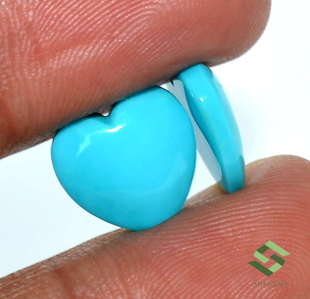 12×12 mm Natural Turquoise Heart Shape Cabochon Pair 6.81 CTS Loose Gemstones