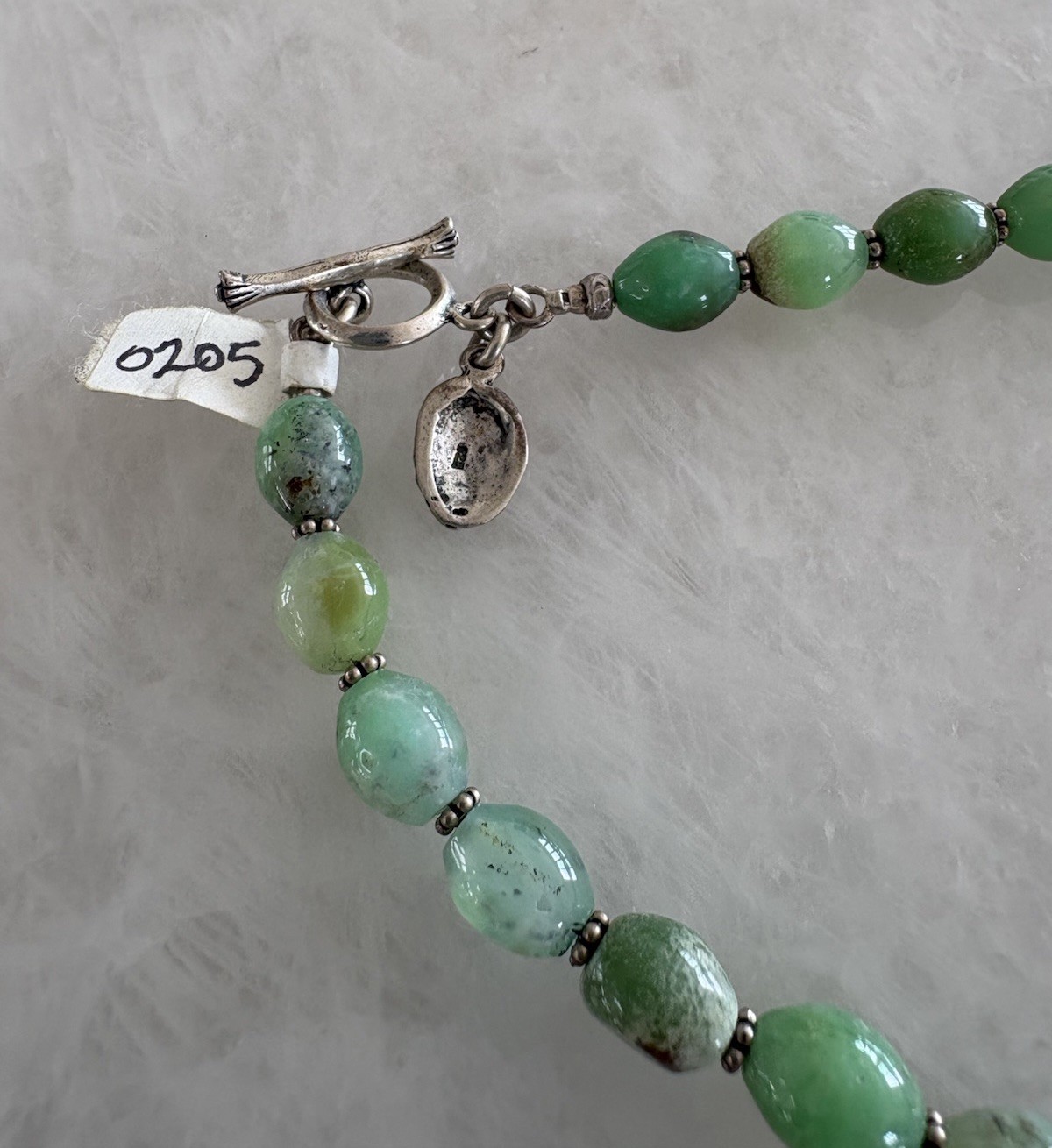 CHRYSOPRASE BEADED NECKLACE – Sterling Silver 925 – Artisan Shell Tag – NEW