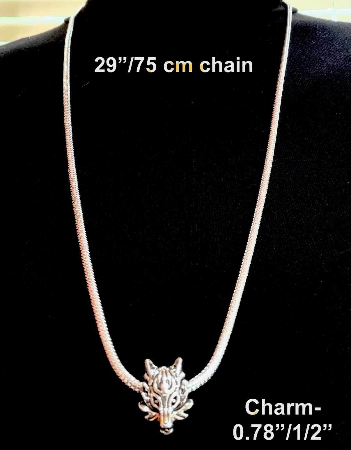 Men’/women’s 925 sterling Silver Necklace.Snake chain,wolf head pendant.29”/75cm