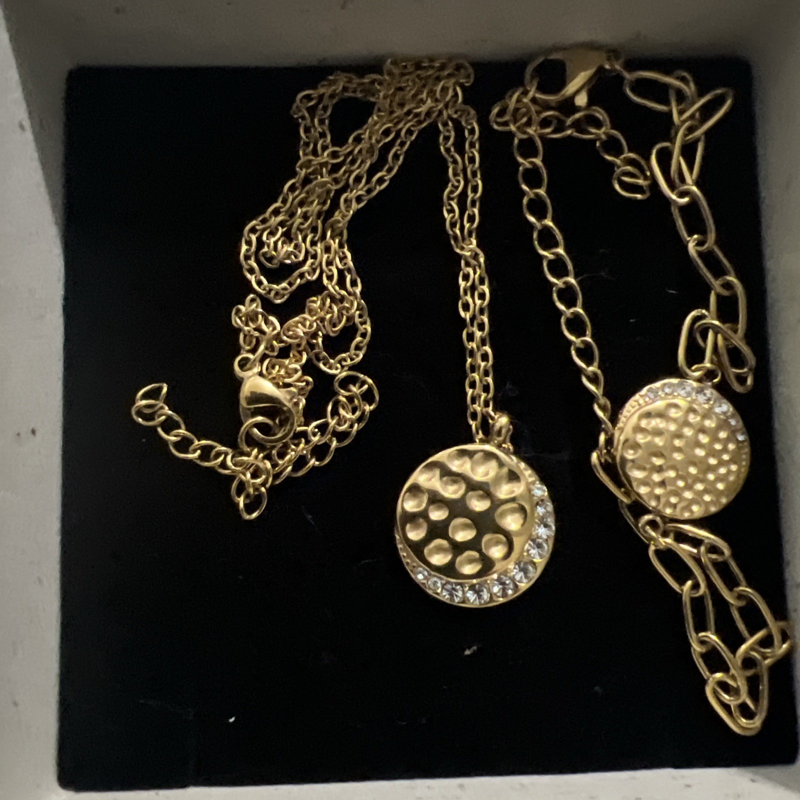 Gold Tone Celestial Moon Necklace Bracelet Set Rhinestone Crescent Matching