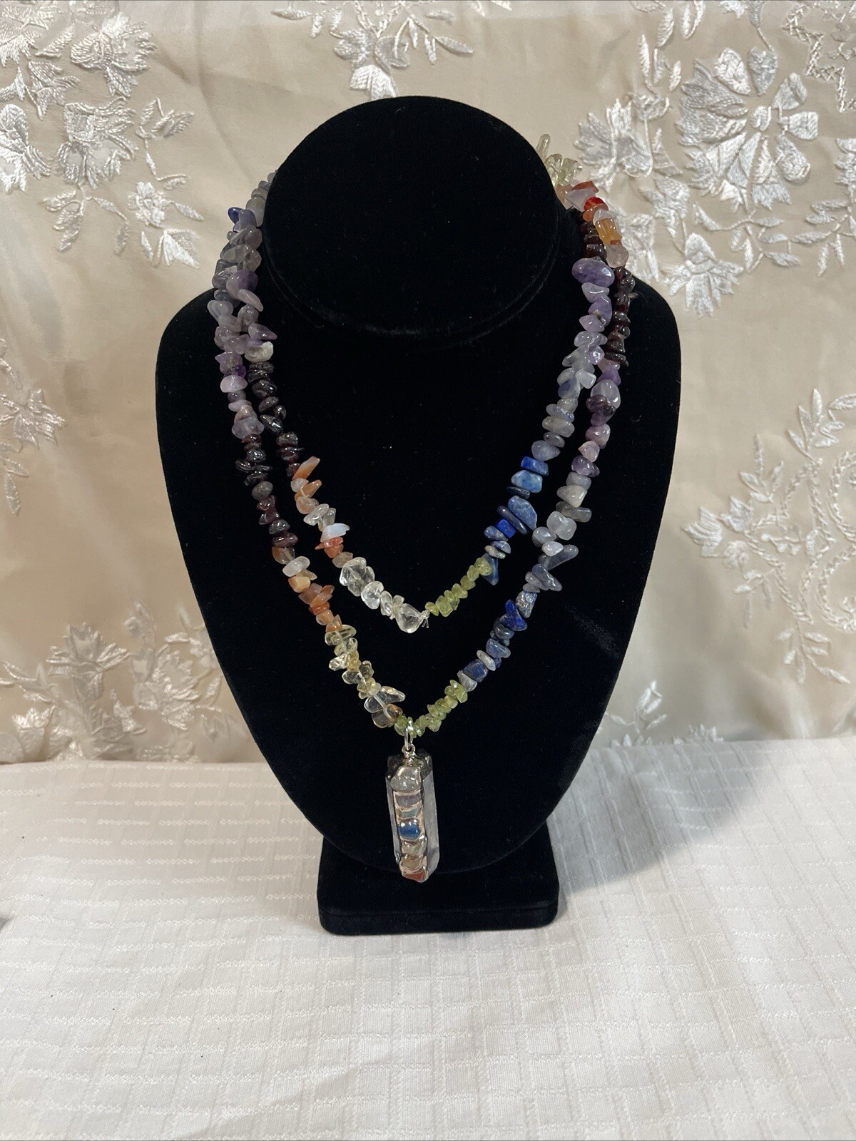 Gorgeous Assorted Multi Color Gem Stone Nugget Necklace Quartz Healing Pendant