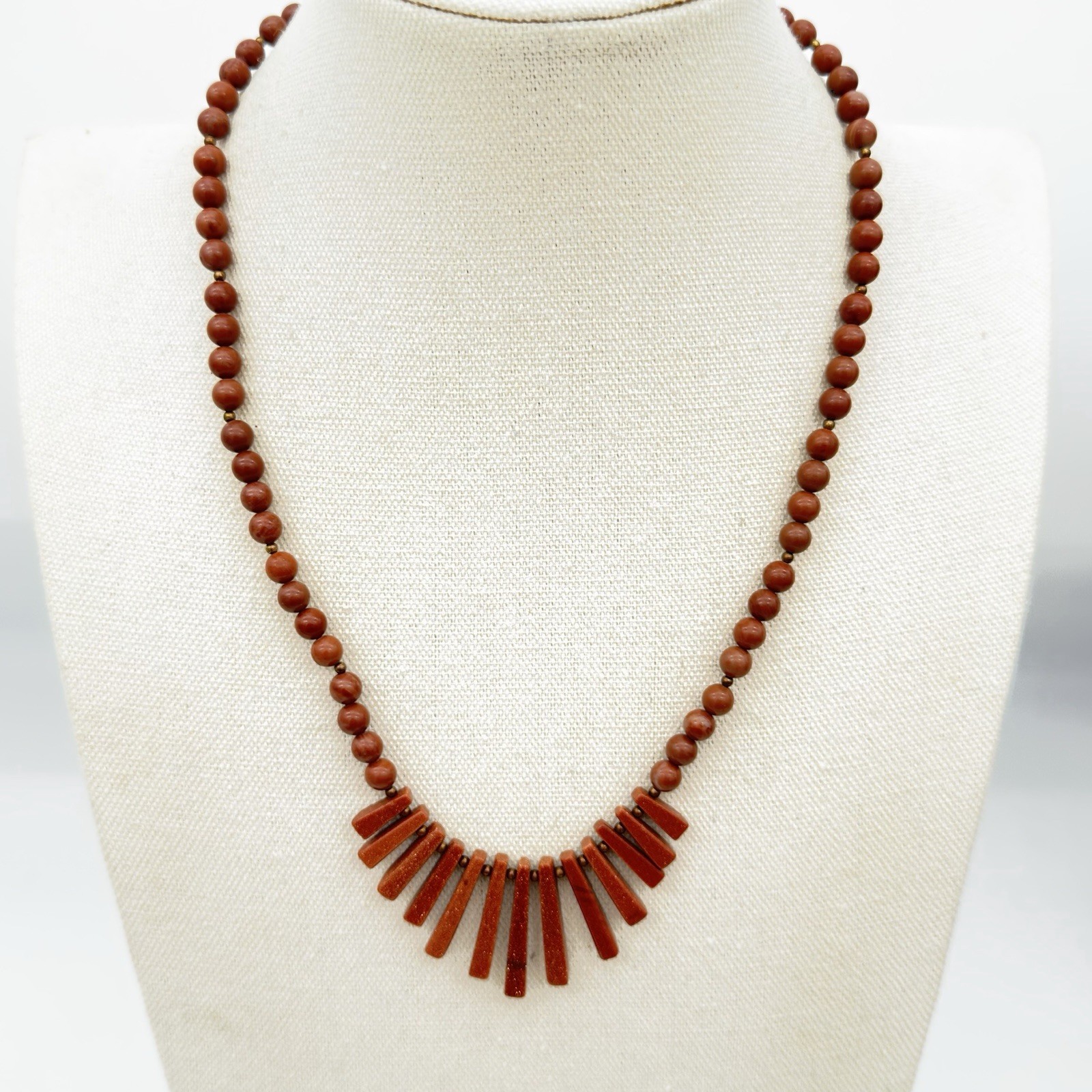 Vtg Sandstone Sunstone Necklace Tile Spike Slab Designer Signed