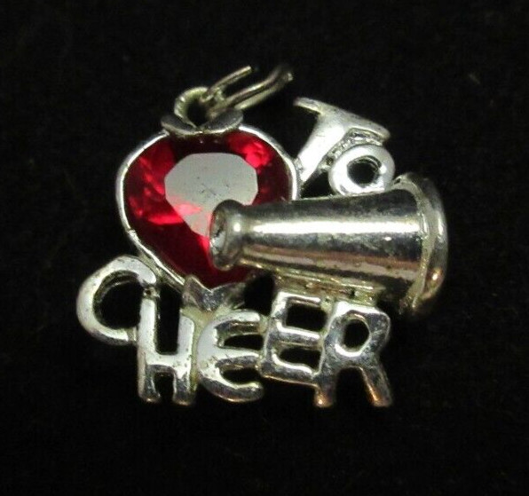 Vintage? JCF Signed 925 Marked Ruby Red Heart Cheer Charm Sterling Silver