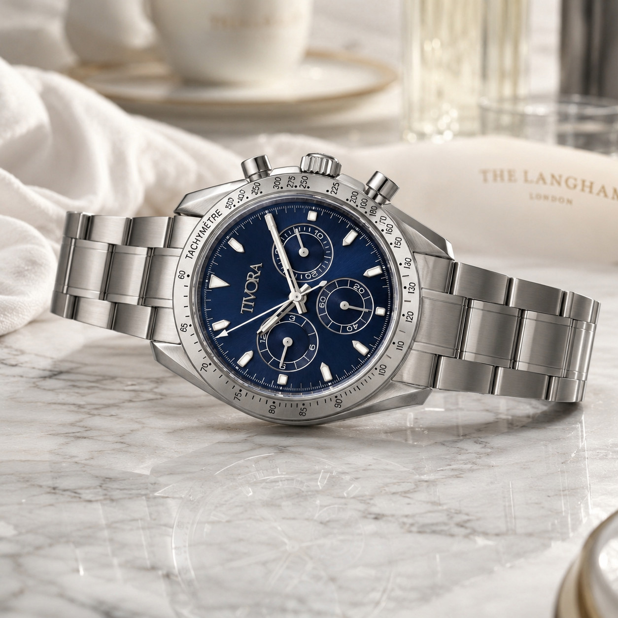 TÍVORÁ Veyron Argent Steel Ocean Dial – Custom Branded Automatic Chronograph Wat