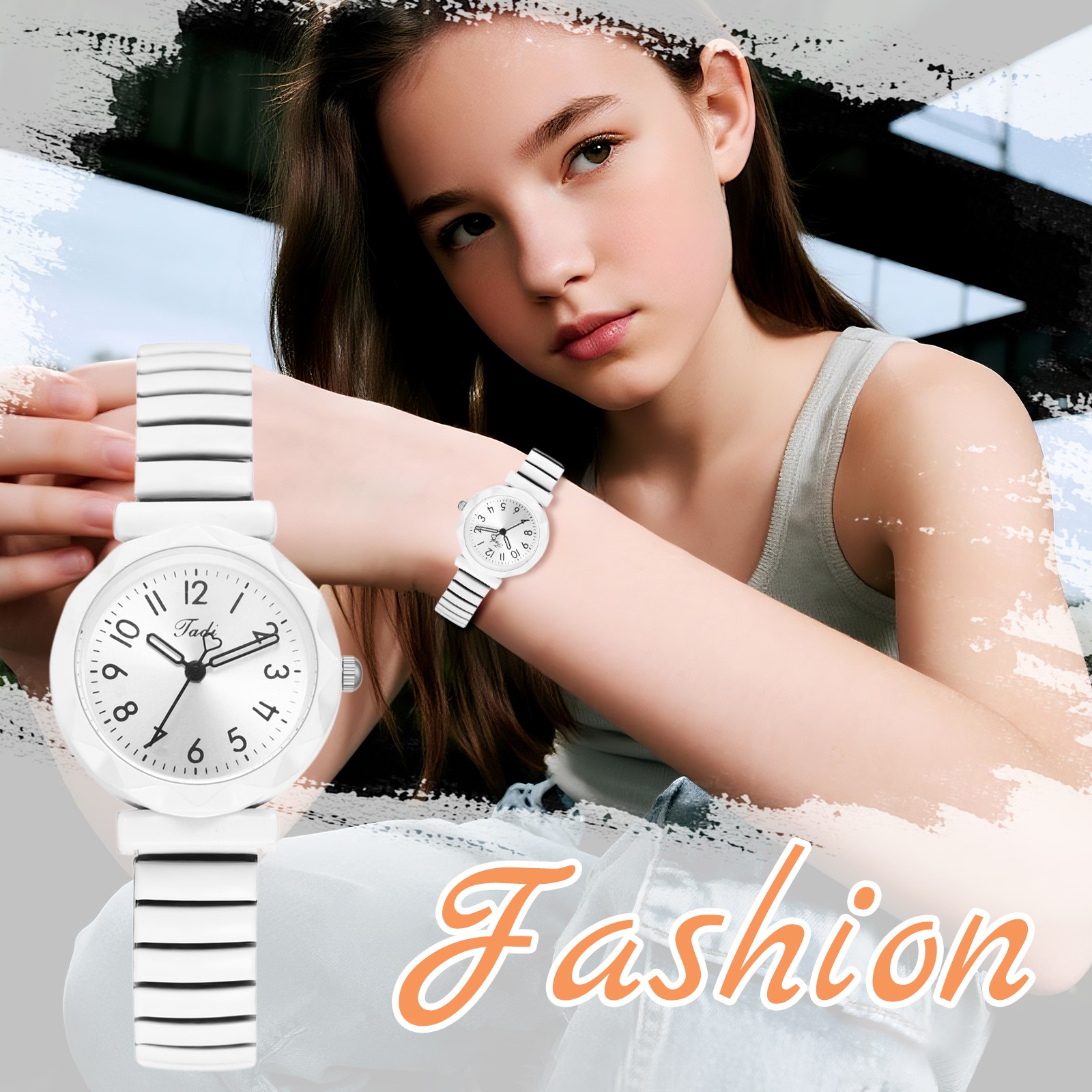 Students Youth Elastic Stainless Steel Strap Easy Reader Quartz Wrist Watches