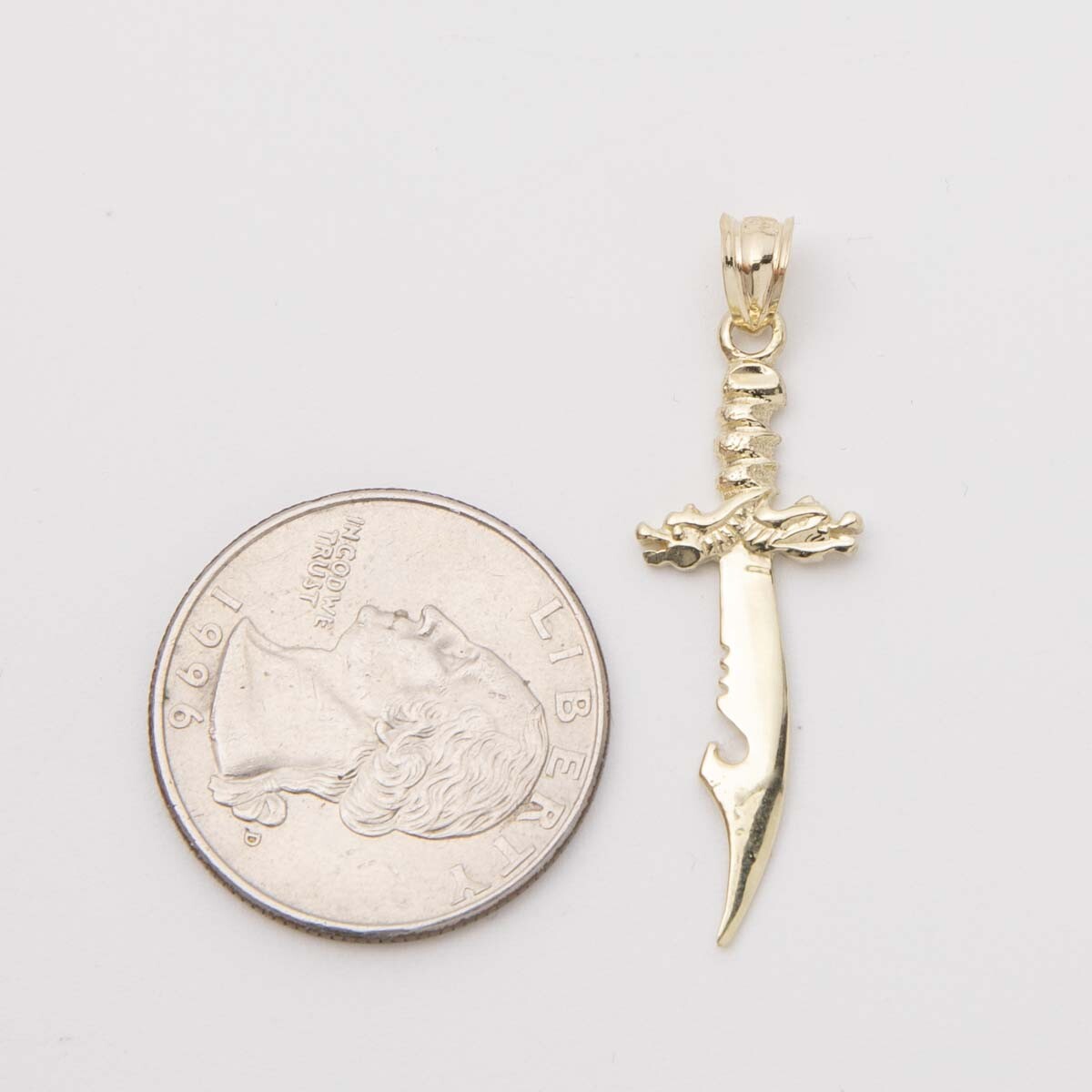 1 1/2″ Shiny Sword Dragger Pendant Real 10K Yellow Gold