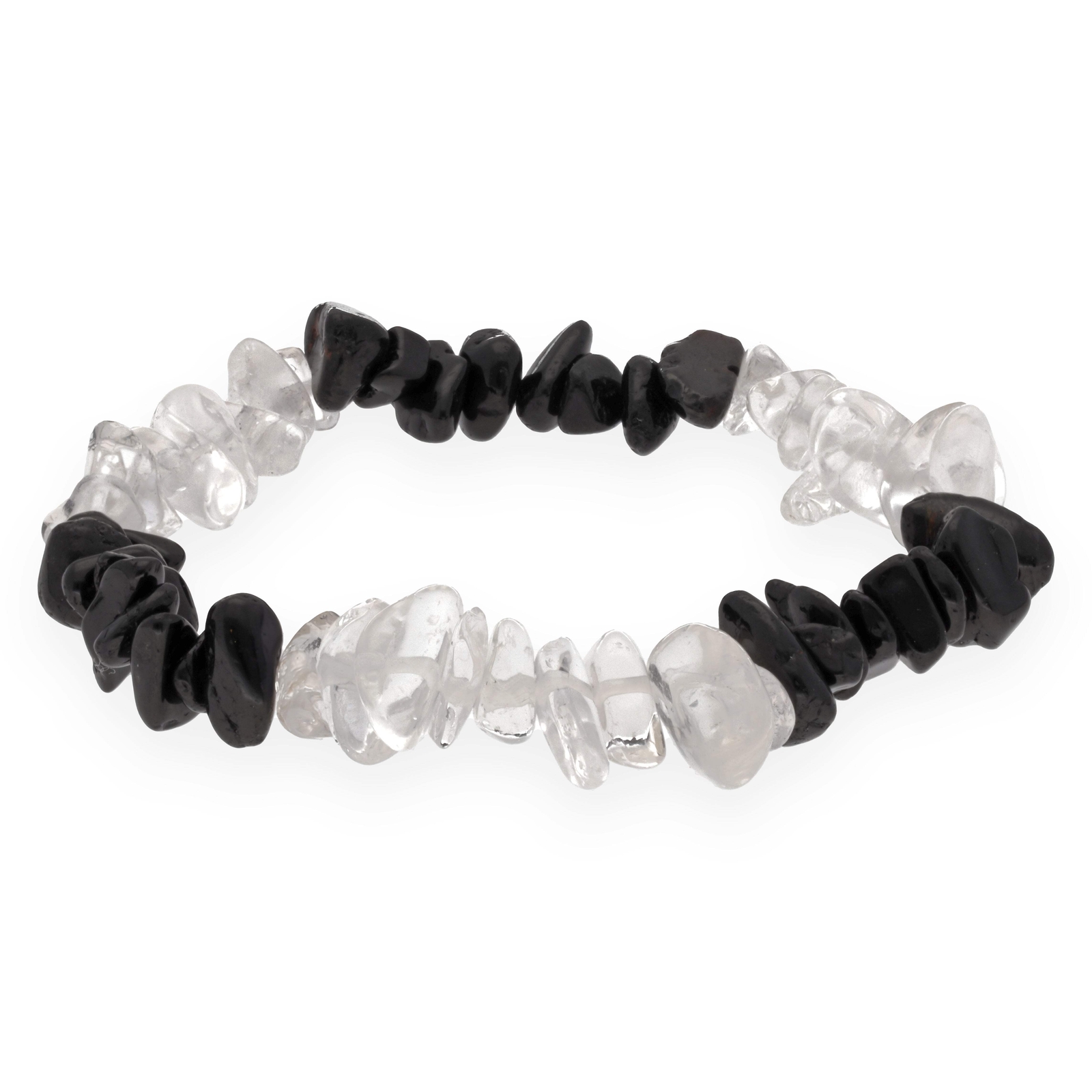 Rock Crystal + Schörl Tourmaline Sliver Bracelet Gemstone Bracelet Stretchy