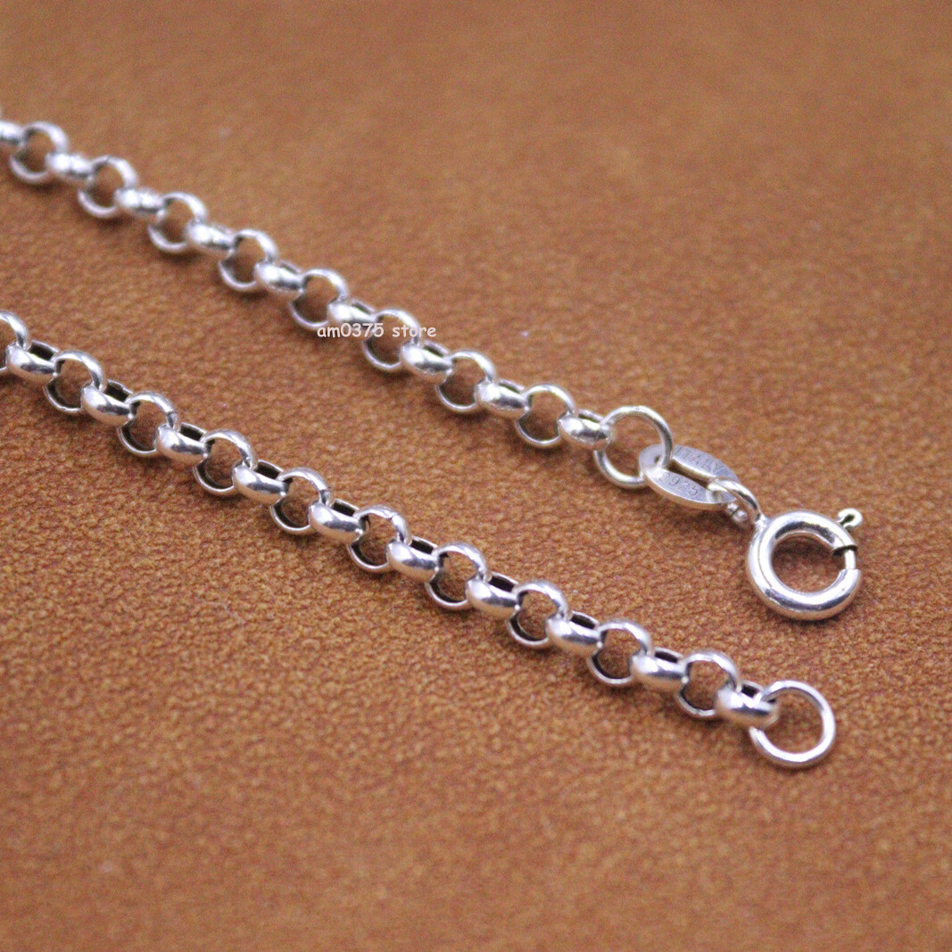 Real S925 Sterling Silver Necklace Women Man’s 3.5mm Rolo Chain Link 18inch /8g