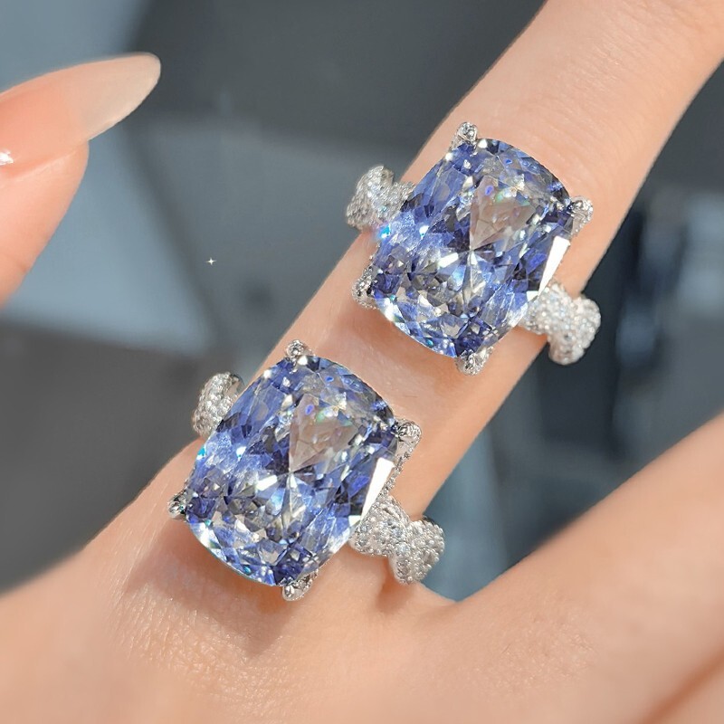 New Hign Carbon Tanzanite Blue Topaz Gemstone Luxury Charm Women Silver Rings