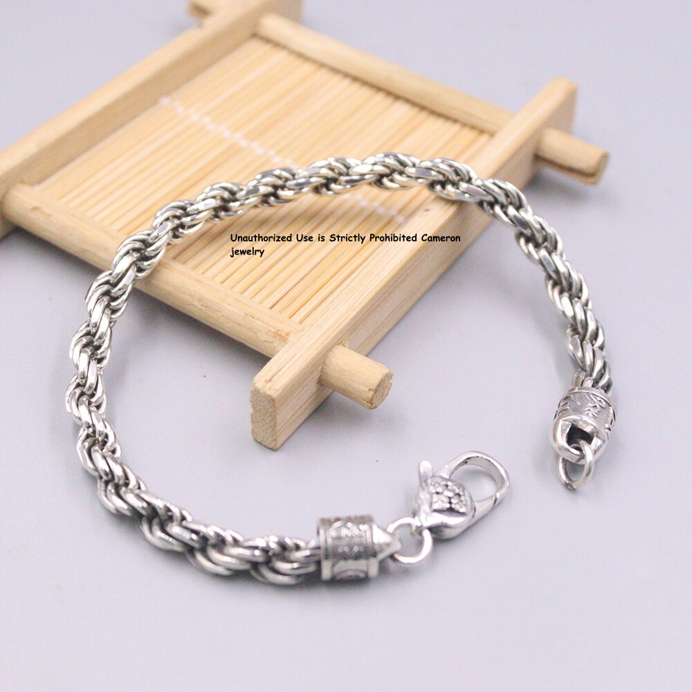 Pure S925 Sterling Silver Chain 6mm Twist Rope Link Bracelet 25-26g 8.26inch