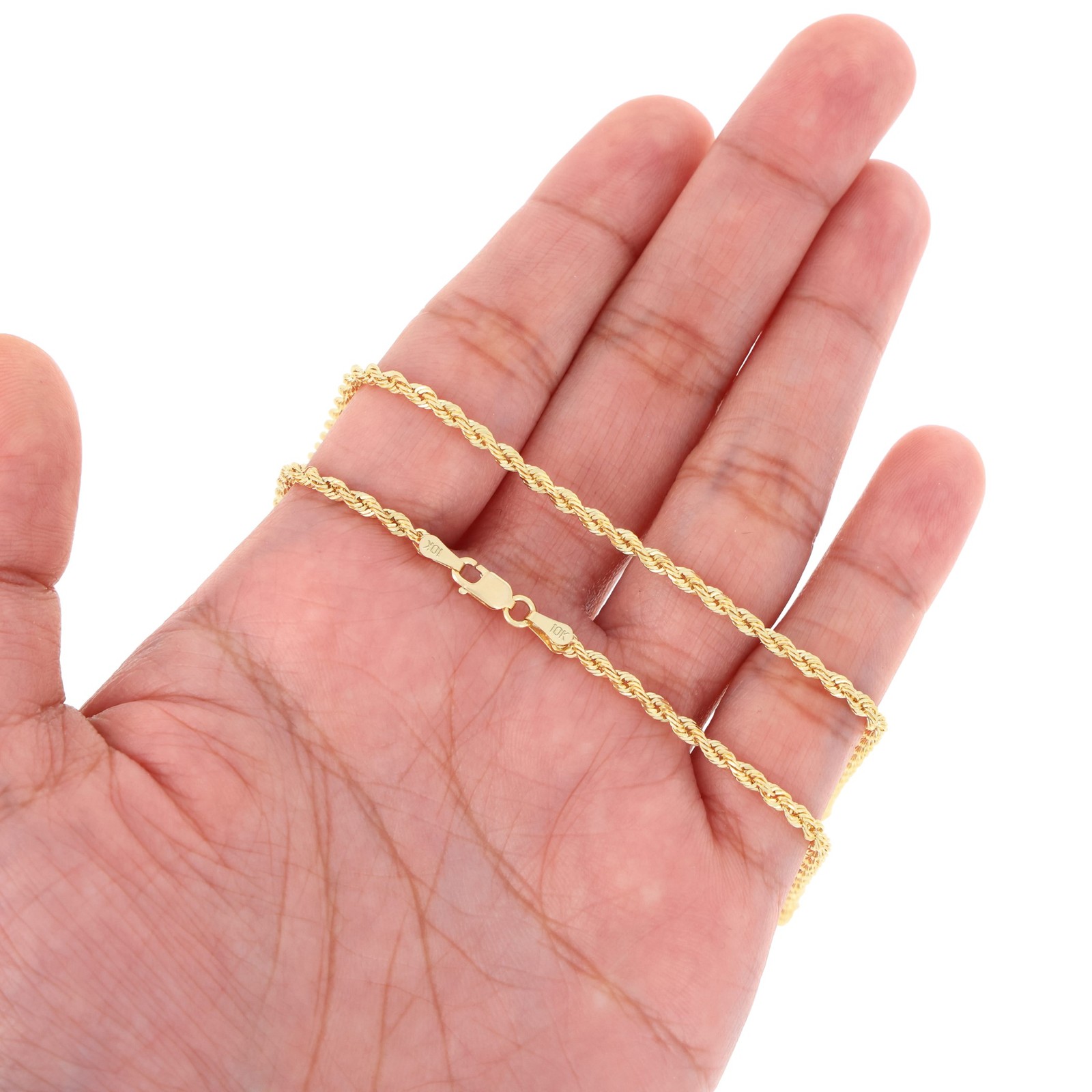 10K Yellow Gold 4mm Solid Rope Chain Diamond Cut Pendant Necklace