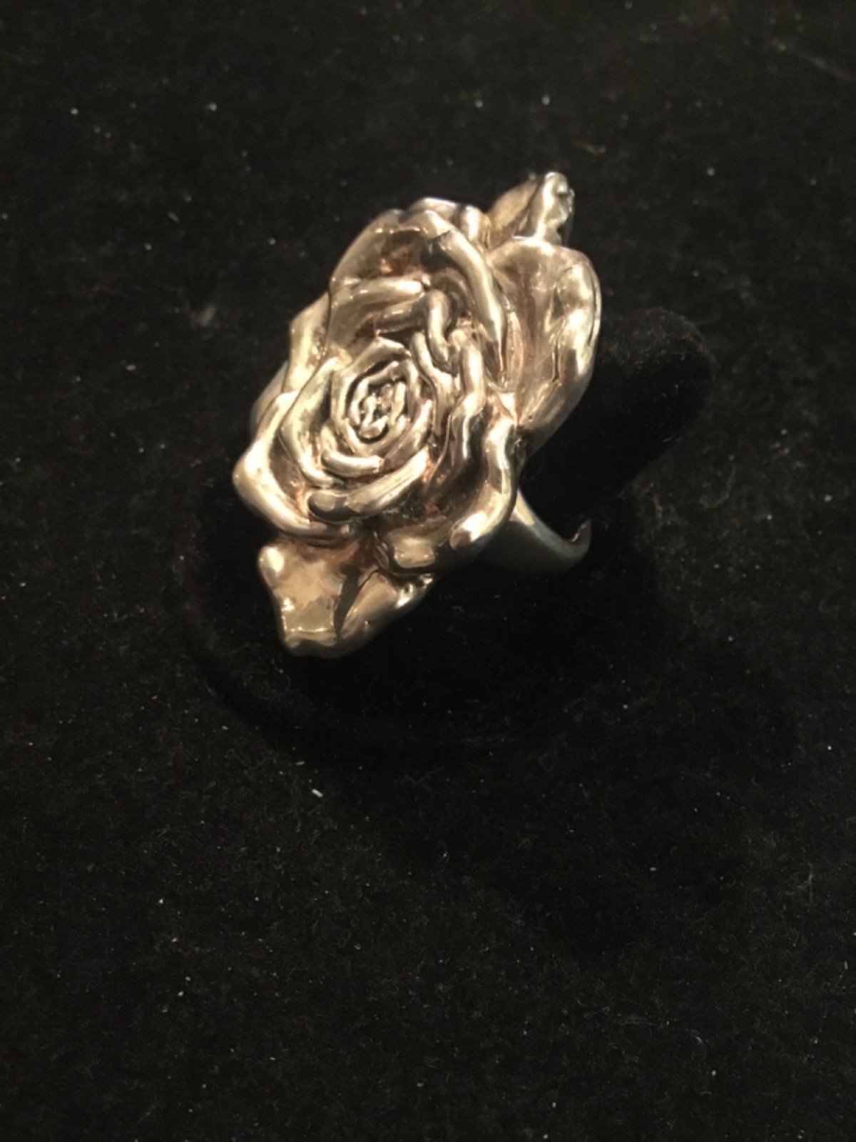 Large Signed ISRAEL Electroform Silver Tone Repousse Artisan Flower Ring-Size 6