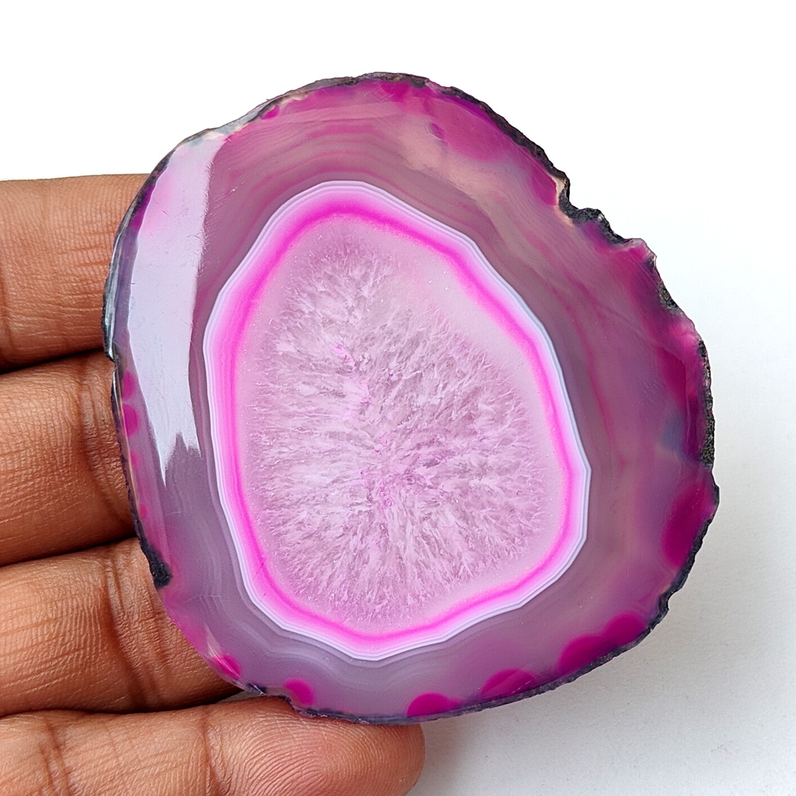 Natural Pink Agate Slice Druzy Geode Gemstone Loose Cabochon 176 Cts #11420