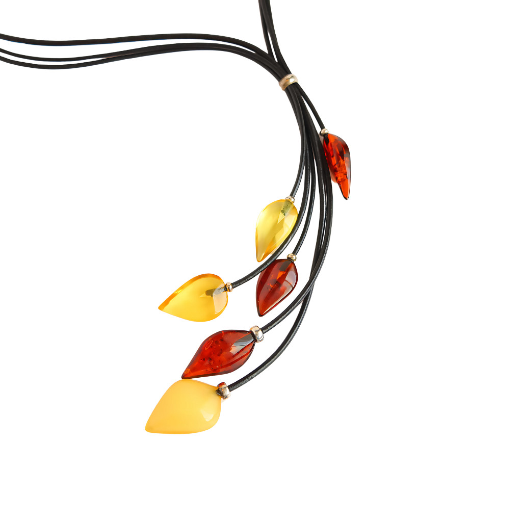 Baltic Amber Statement Necklace-Leather Design| Handmade