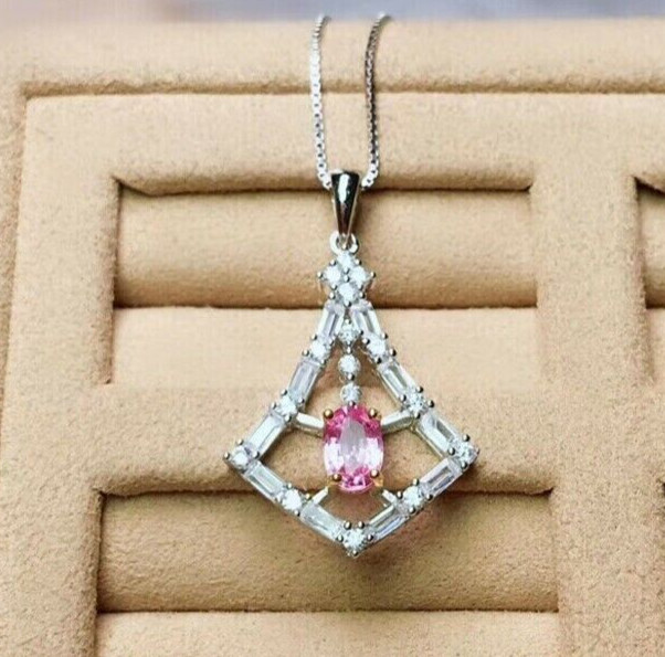 1.82CT Simulated Diamond Unique Necklace Silver Plated Pendant Valentine Gifts