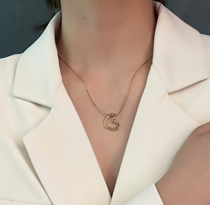 Gold Silver Open Heart Pendant Stainless Steel Necklace Round Chain Gift PE8