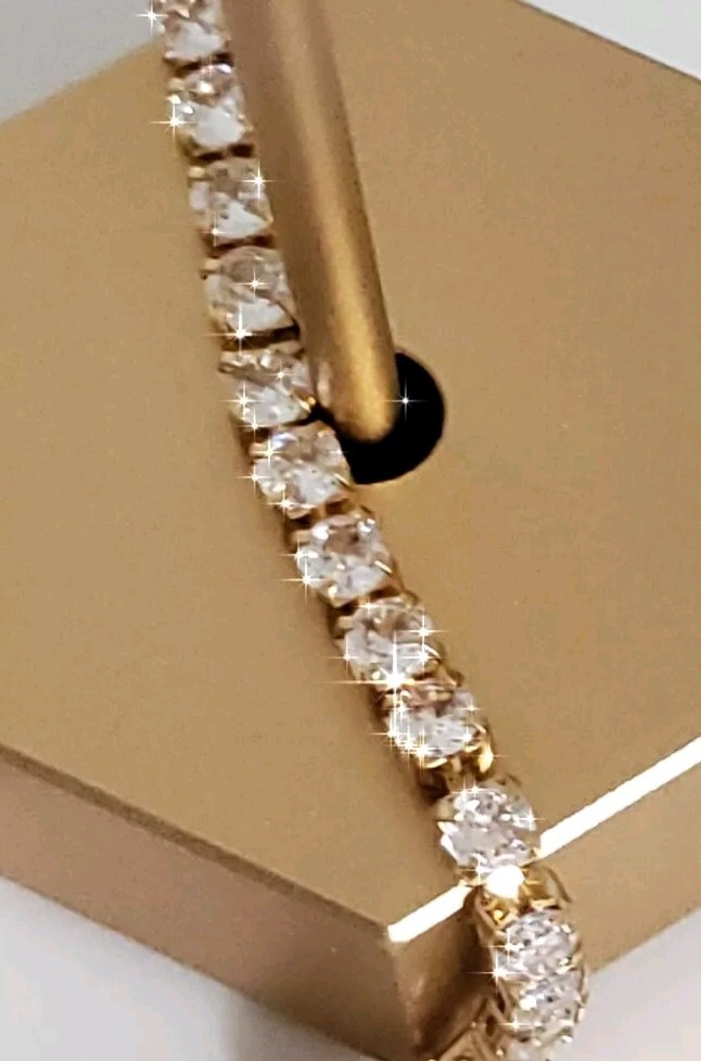 14k Gold Overlay Adjustable Slider Tennis Bracelet Made With Swarovski Crystals