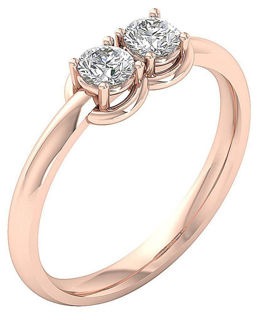 Forever Us Two Stone Ring SI1 G 0.55Ct Natural Round Diamond 14K Gold 6.00MM