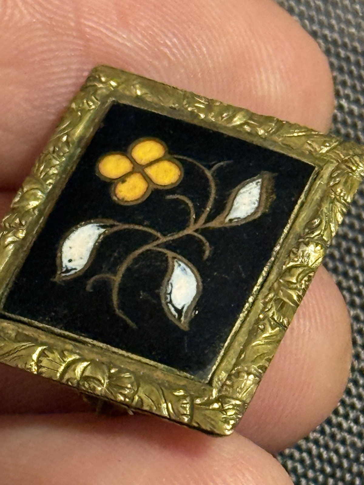 Antique Victorian Costume Jewelry Gold Filled Pietra Dura Brooch Pin