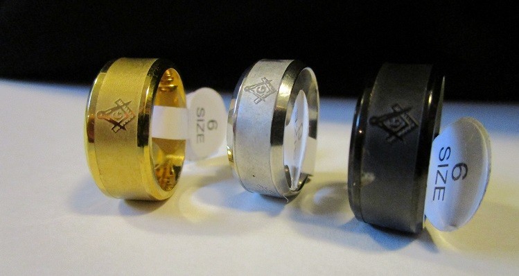 Big Lot of 45 Stainless Steel Band Rings – Masonic Emblem – See Details Below