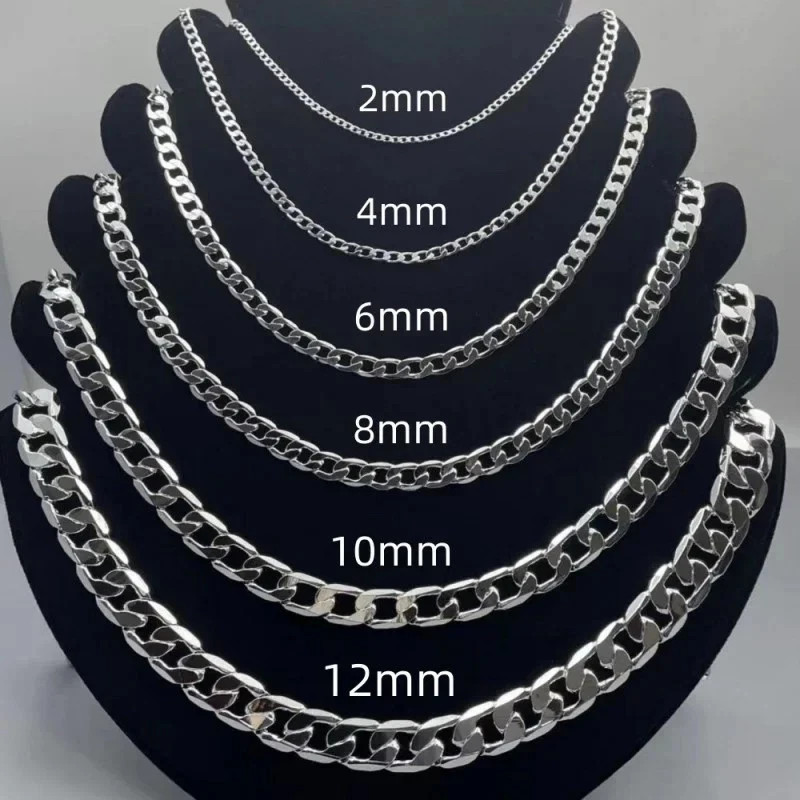 925 Sterling Silver Chain Curb For Men&Women Necklace 2mm to 12mm / 16″ to 30″