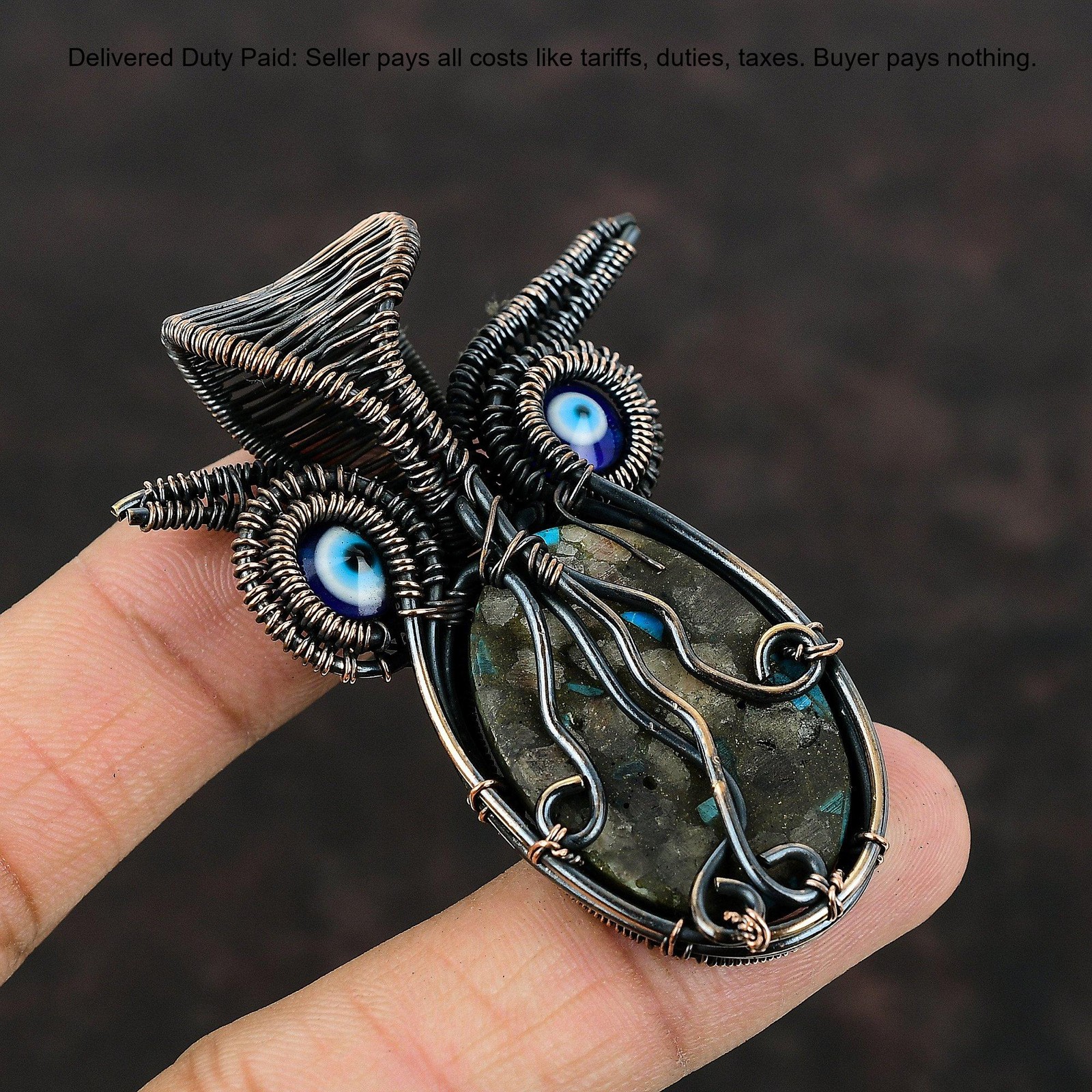 Copper Natural Pink Opal Copper Turquoise Blue Color Evil Eye Pendant Jewelry