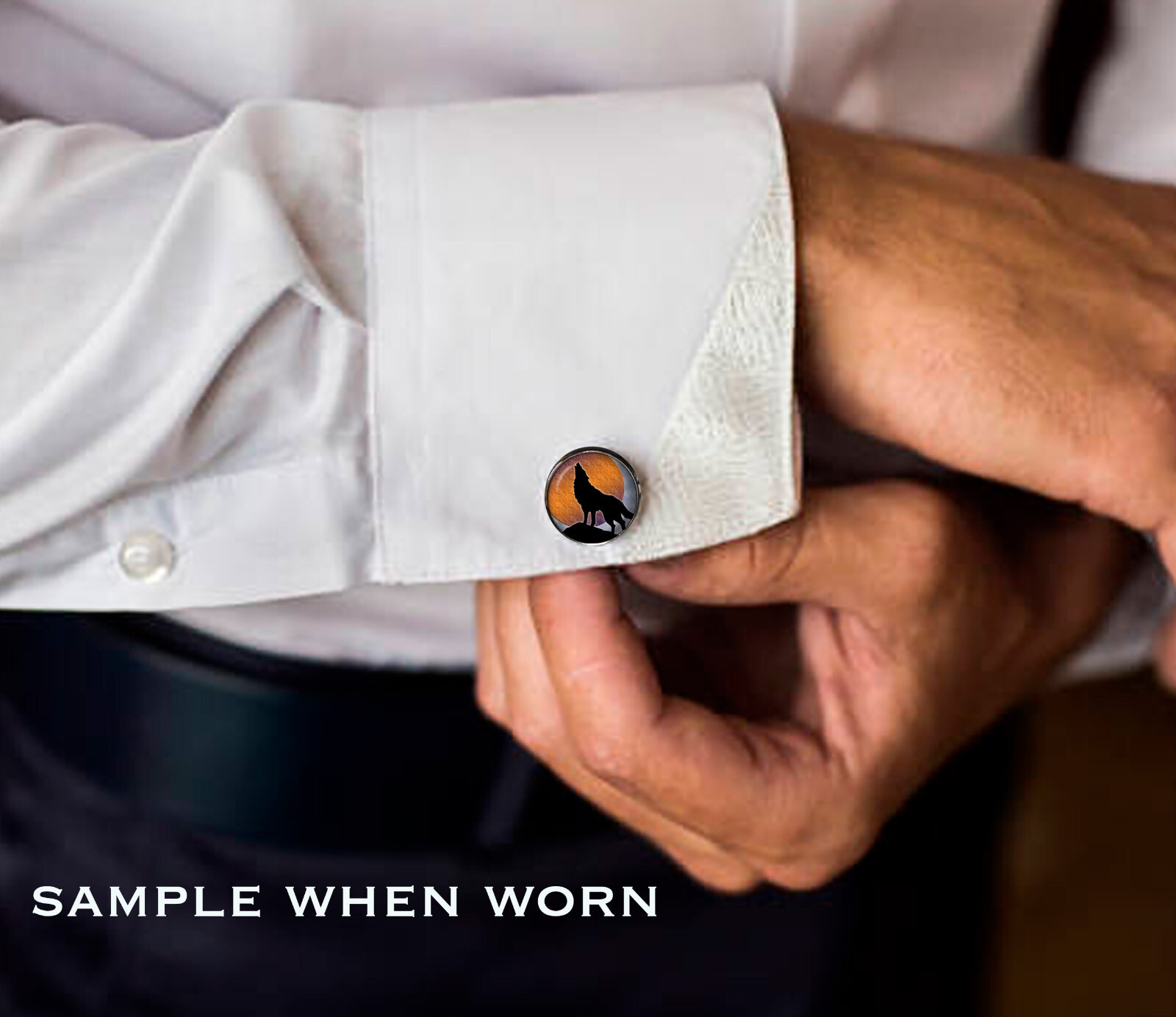Howling Wolf Moon Nature for Him – Handmade Round Glass Metal Cufflinks