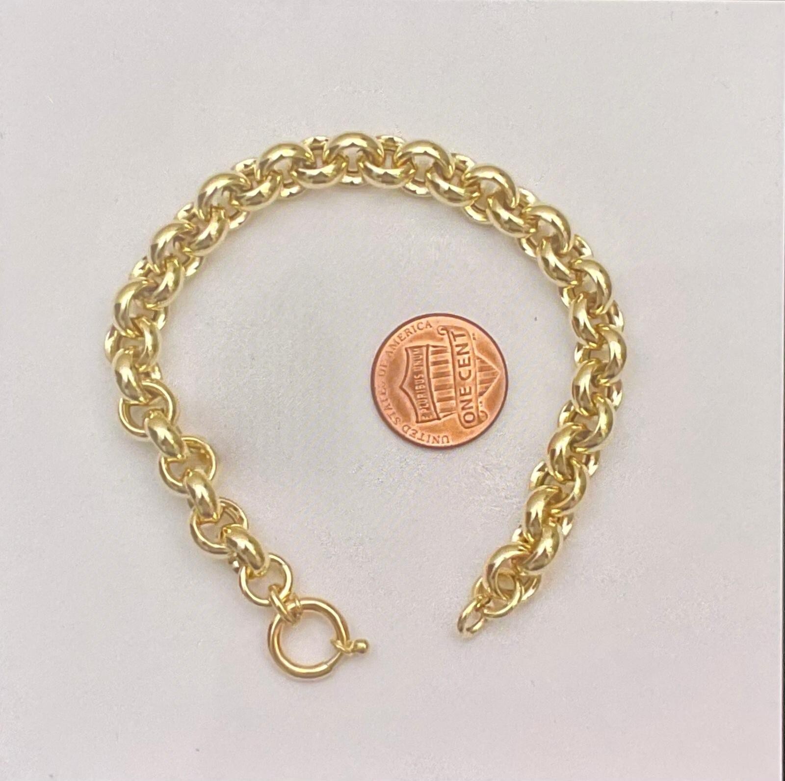 14k Yellow Gold Rolo Link Hollow Chain Bracelet 7.25 inches 8.8 mm 7.8 Grams NT