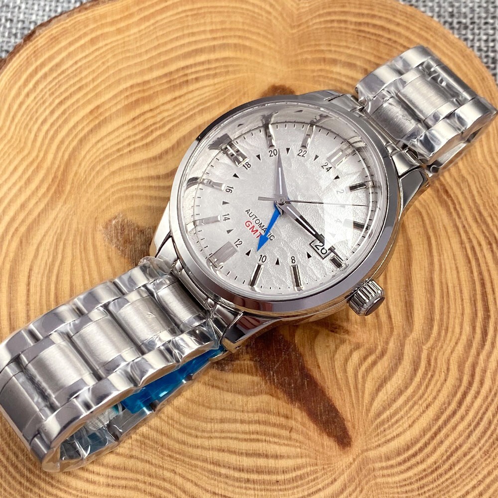 NH34 GMT White Dial 200M Diving Mechanical Watch Men Domed Sapphire Steel Strap