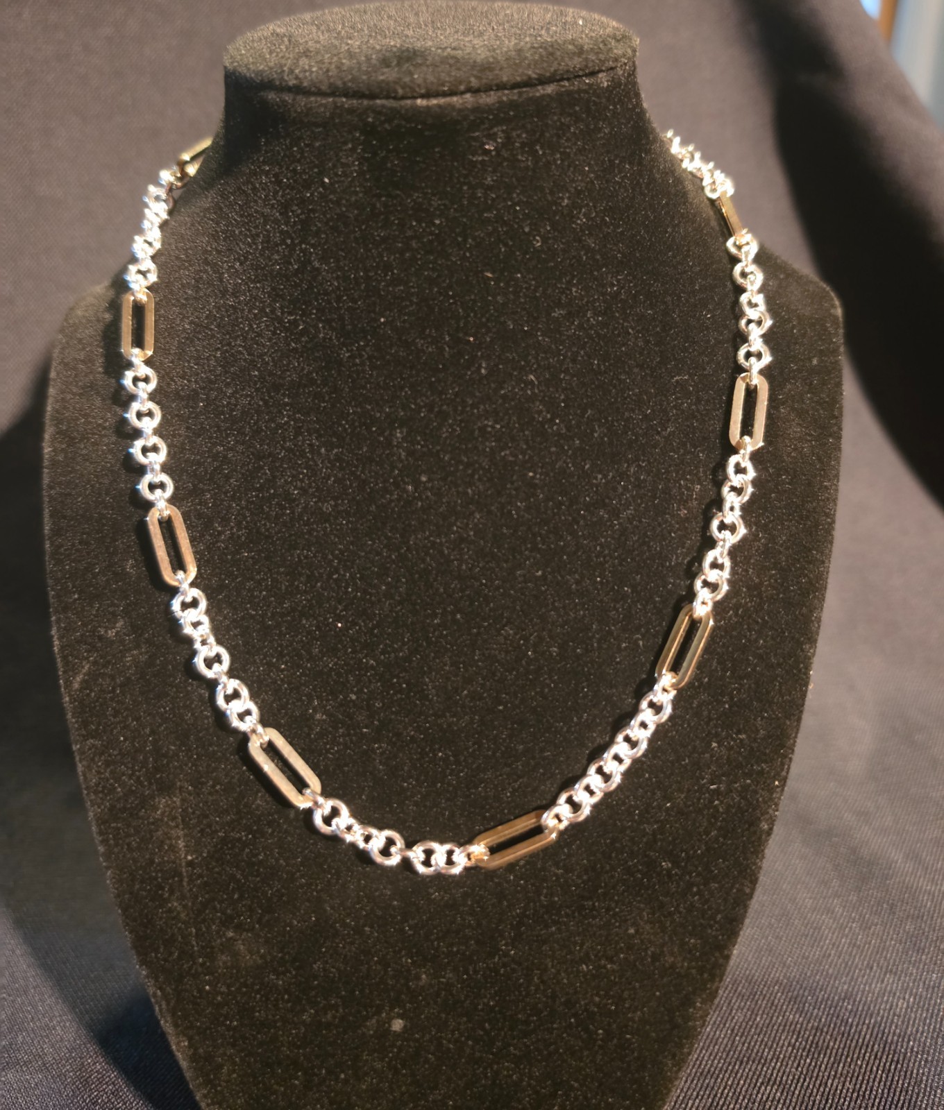 Lauren Ralph Lauren LRL Two Tone Paperclip Link Chain Necklace Silver Gold 17″