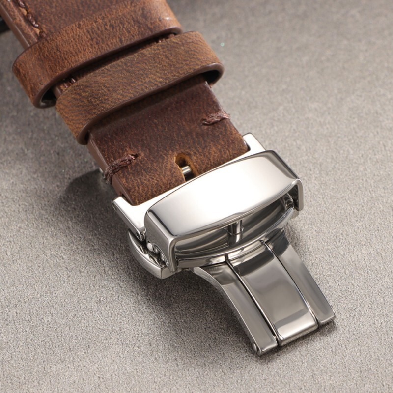 Quality Genuine Leather Watch Band 18mm-24mm Quick Release Strap Butterfly Clasp