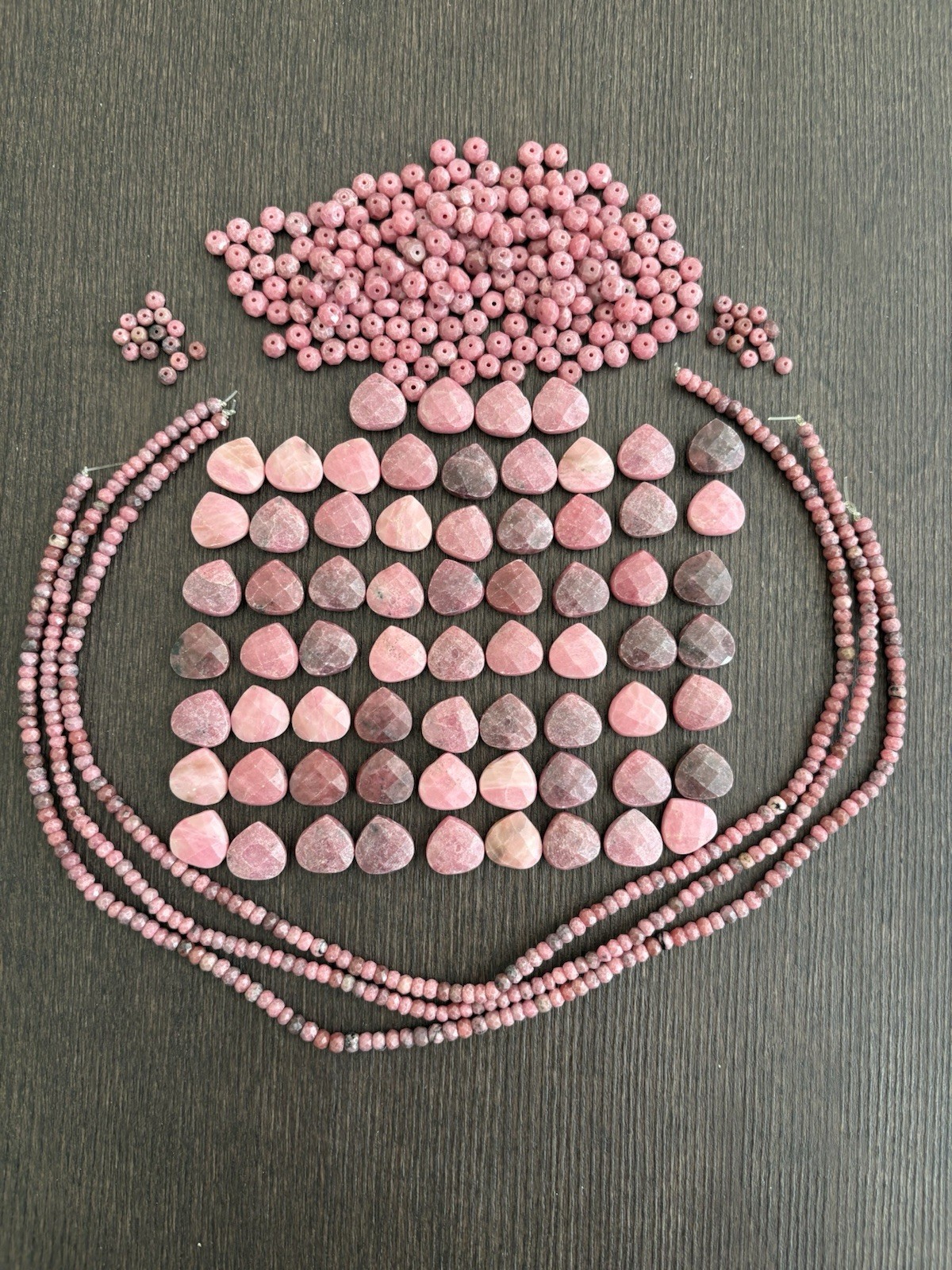 LOT Of Mixed Rhodonite Faceted Heartshape Roundelle Pink Stones Beads Read Info
