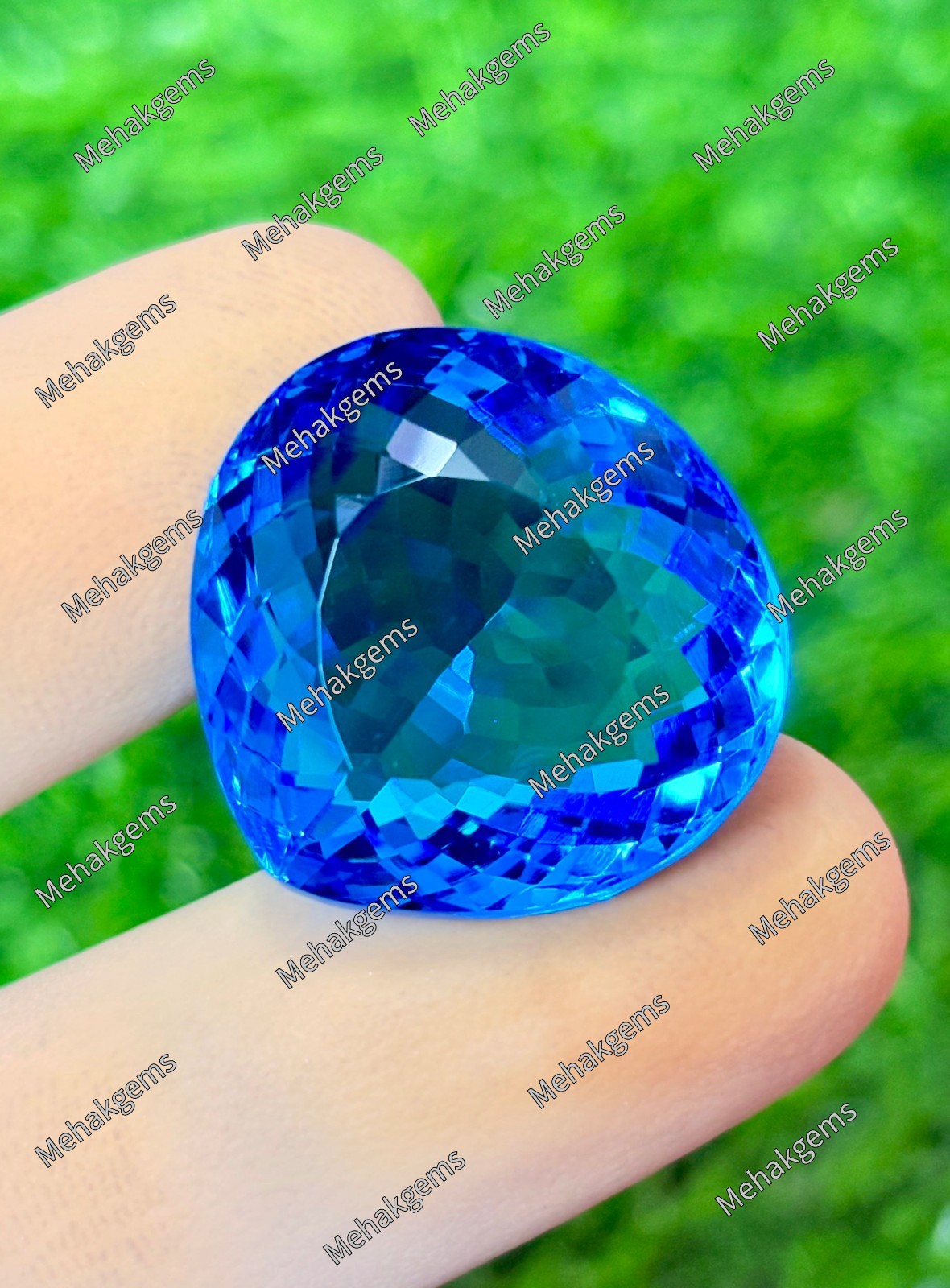 51 Ct Swiss Blue Topaz Heart LooseGemstone, Faceted Statement Jewelry Stone