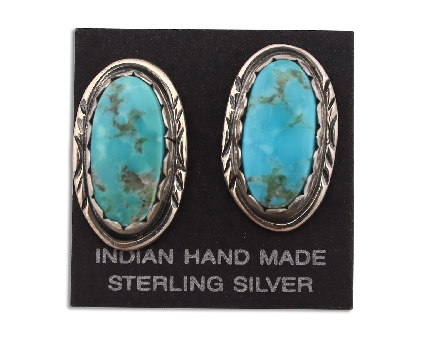 Navajo Earrings 925 Silver Natural Blue Turquoise Native American Artist C.90’s
