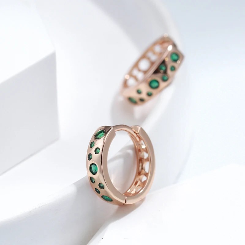 Elegant earrings drop earrings hoop 585 RG rose gold rose gold emerald green zircon