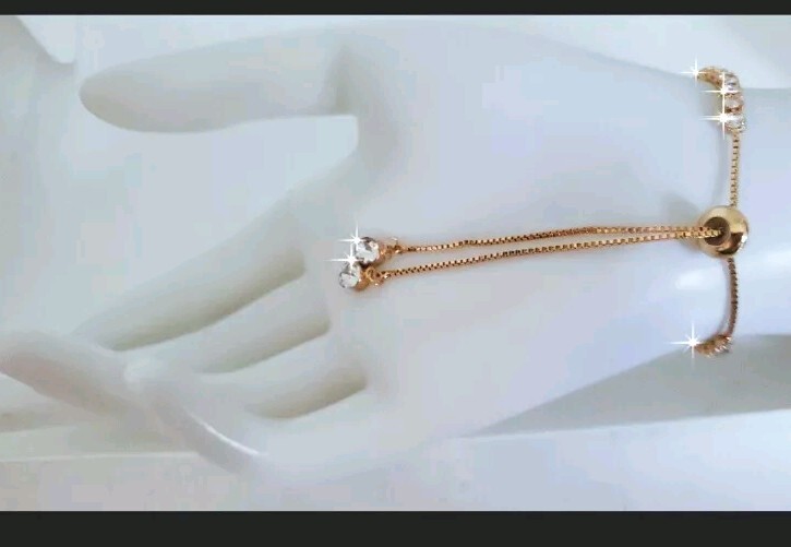 14k Gold Overlay Adjustable Slider Tennis Bracelet Made With Swarovski Crystals