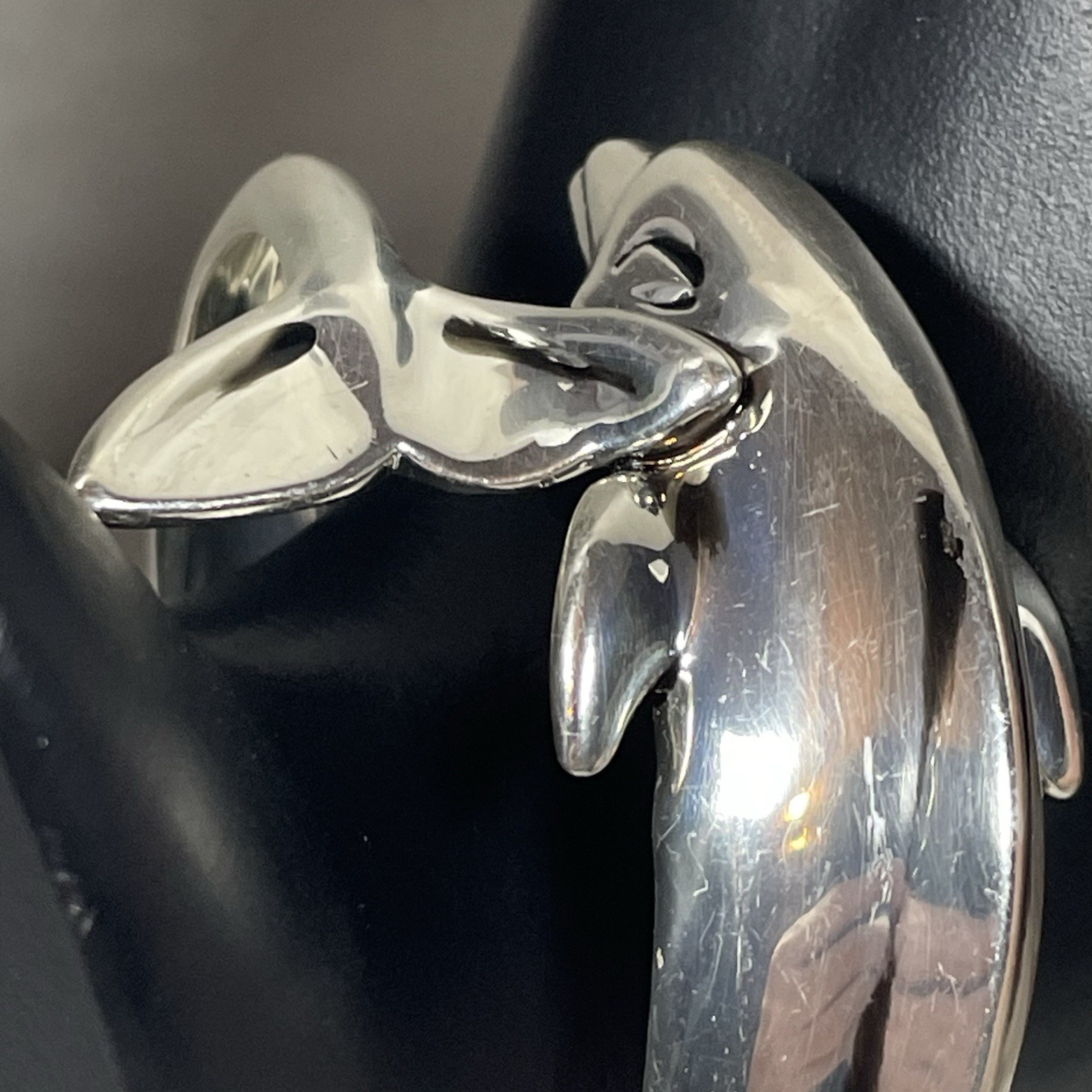 Vintage Best Jewelry Dolphin Wrap Cuff Bracelet High Polish Silvertone Statement
