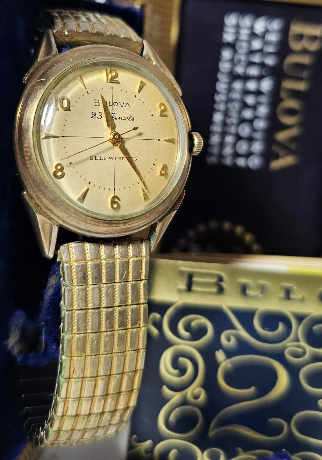 1956 Vintage Bulova 23-T 23 Jewel Self Winding Watch NOS Original Box Papers