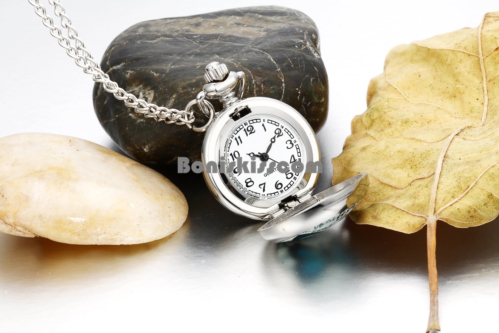 Music Note Butterfly Quartz Arabic Numerals Pocket Watch Pendant Necklace