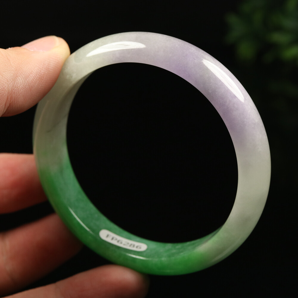 59mm Lavender Purple Green Jadeite Jade Bangle Bracelet Burma Jade A-12625