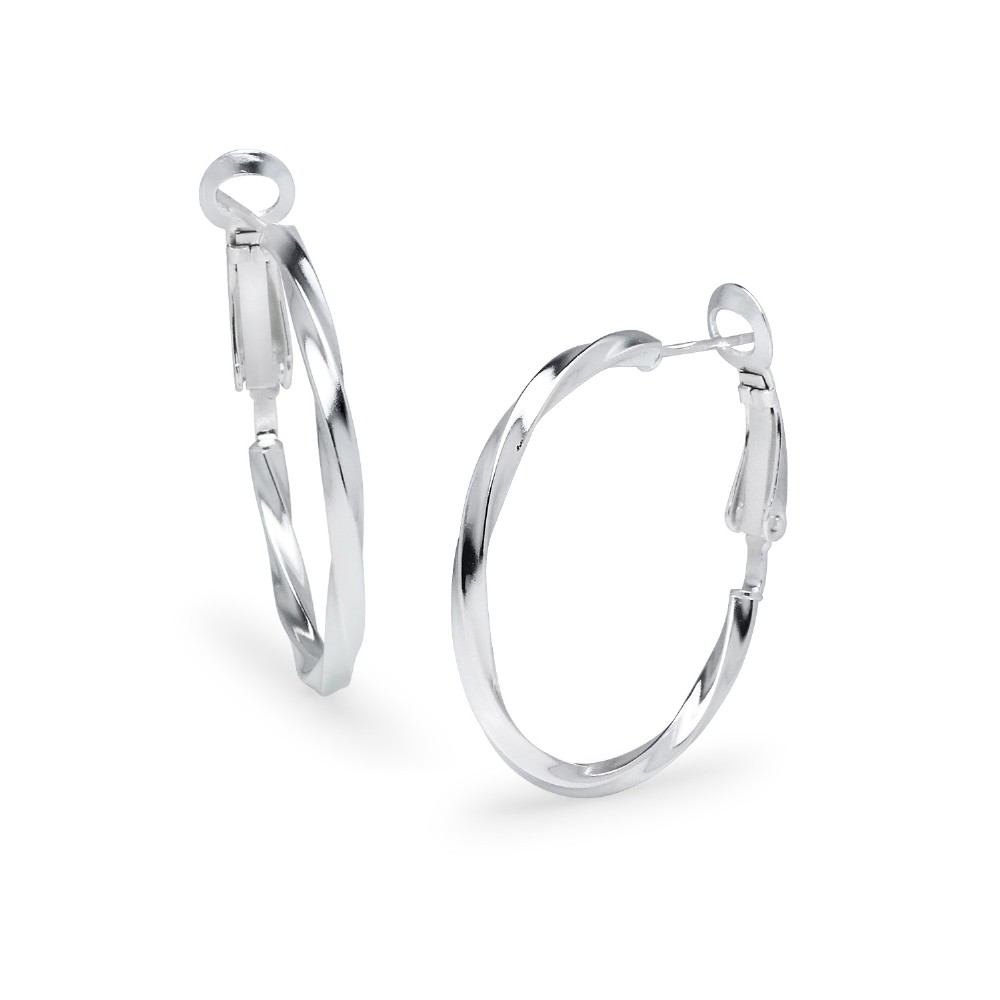 Round Twist Clutchless 2x30mm Hoop Earrings in Sterling Silver