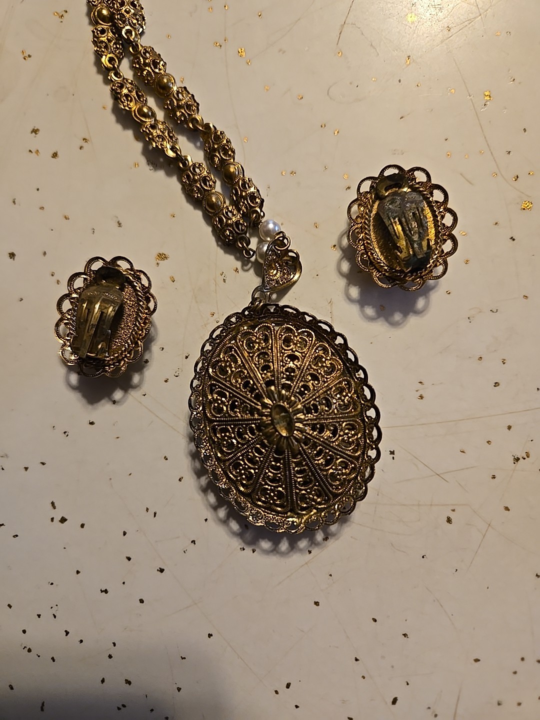 Vintage Western Germany Necklace Earrings SET Sugar Glass