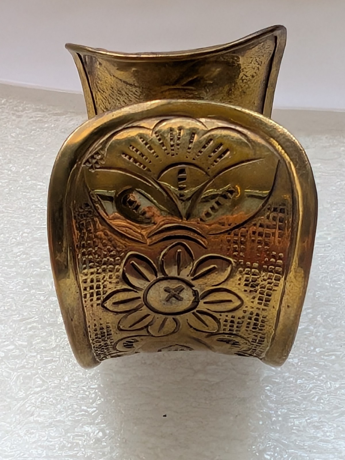 Vintage Statement Ornate Open Wide Cuff Bracelet Brass Engraved 35-41mm Wide 41g