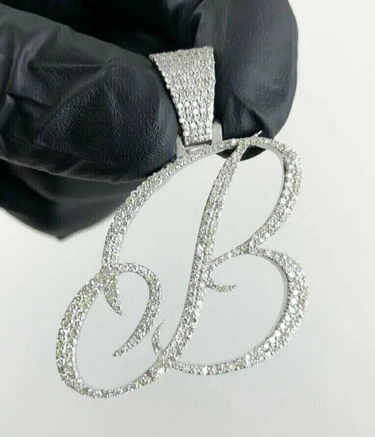 2 Ct Round Cut Created Diamond Initial Letter “B” Pendant 14k White Gold Plated