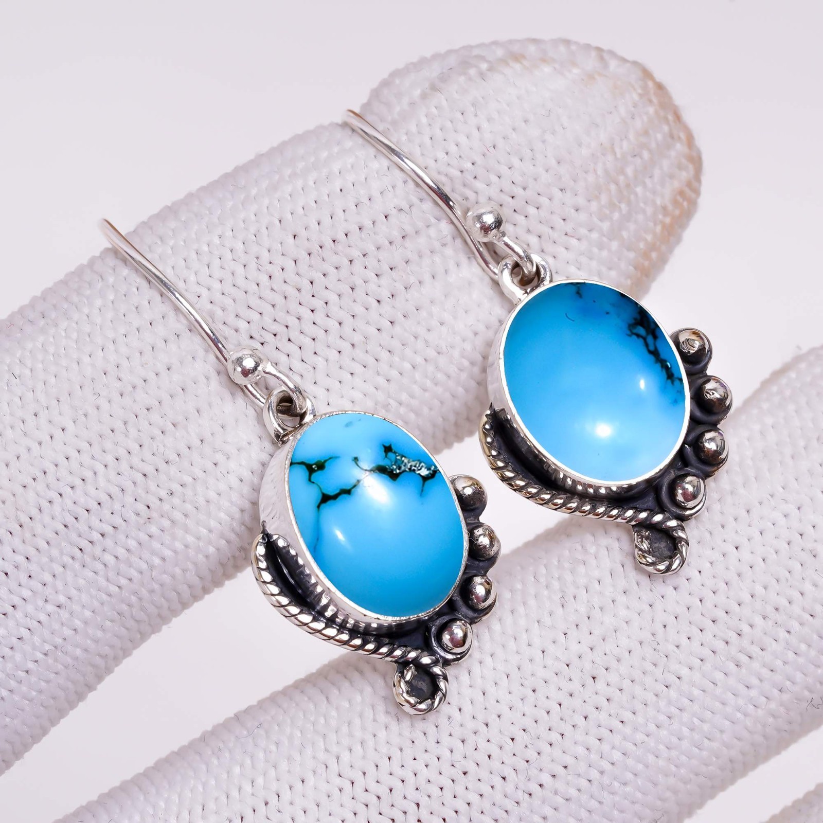 MAGNESITE TURQUOISE 925 Sterling Silver Dangle Drop Earrings’ ‘ CABOCHON CUT”