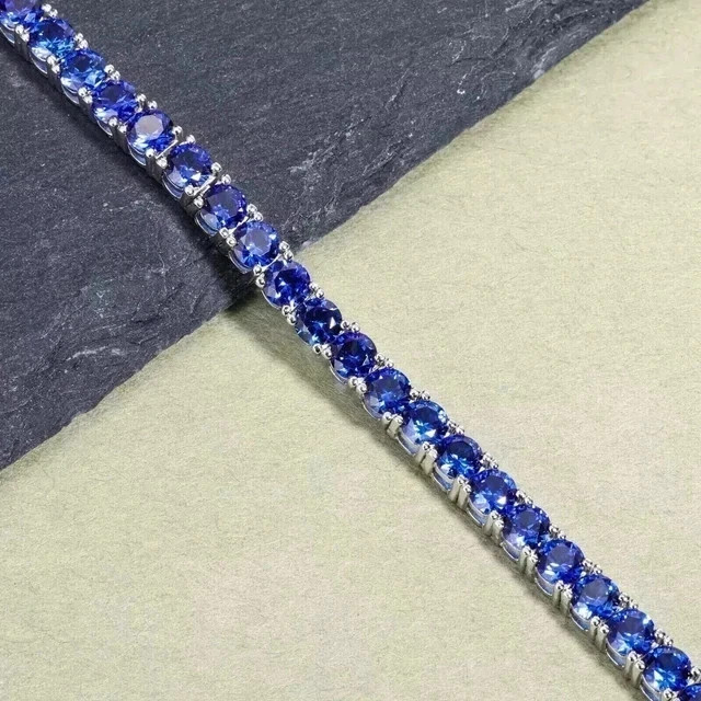 9Ct Round Cut Lab Created Sapphire Women’s Tennis Bracelet 14K White Gold Plated