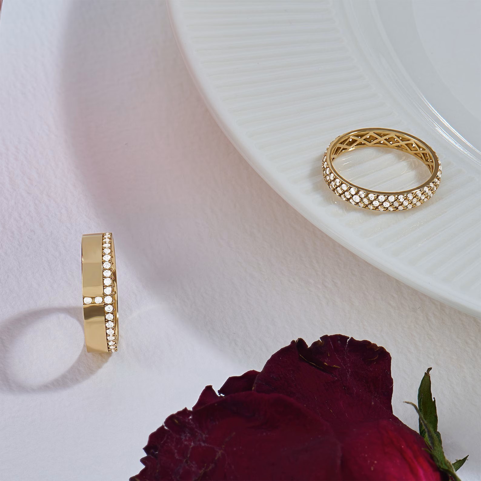 Minimalist Dome Ring Pave Moissanite Eternity Band Ring Solid 14k Yellow Gold