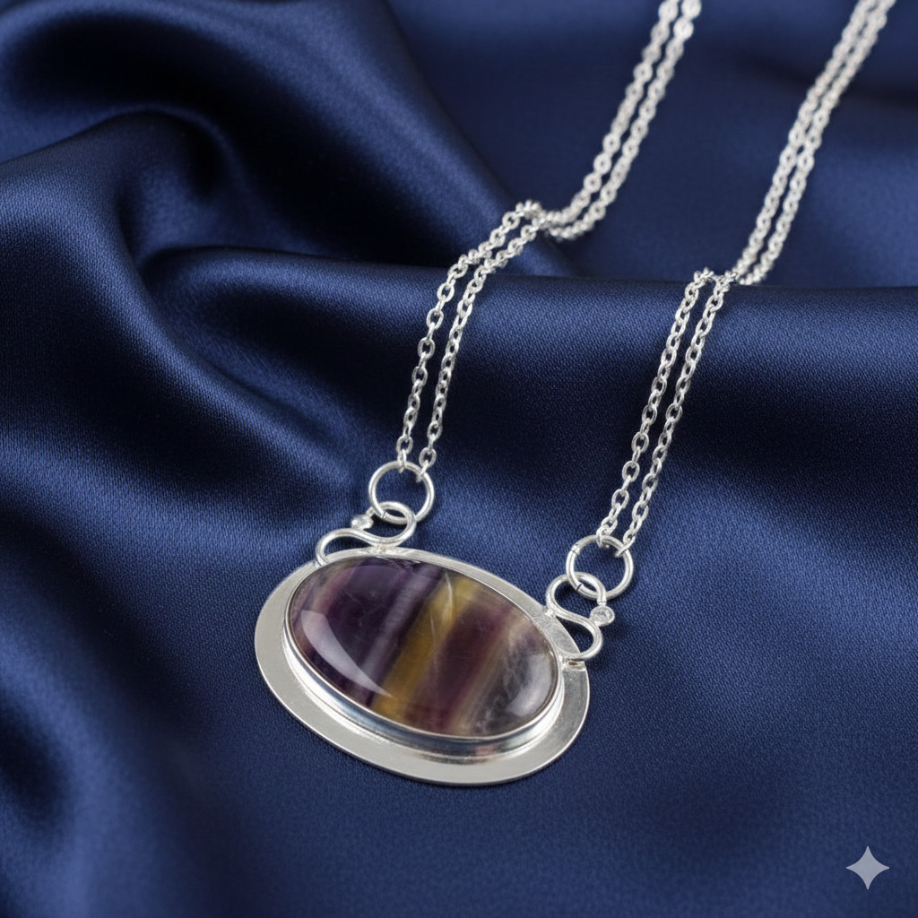 Multi Fluorite Gemstone 925 Sterling Silver Jewelry Necklace 18″