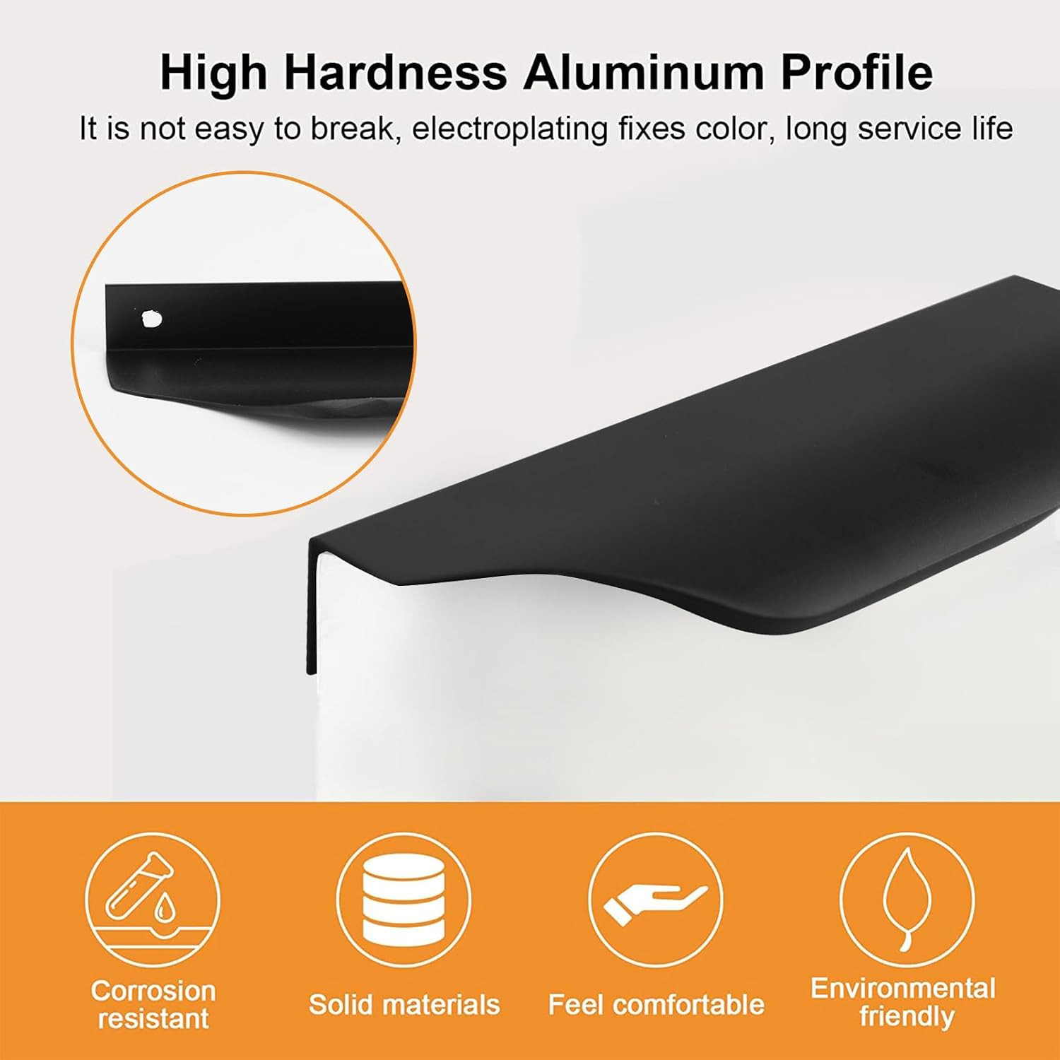 8Pcs Black Aluminum Alloy Modern Elegant Finger Pulls 150Mm X 41Mm 1Mm with Scre